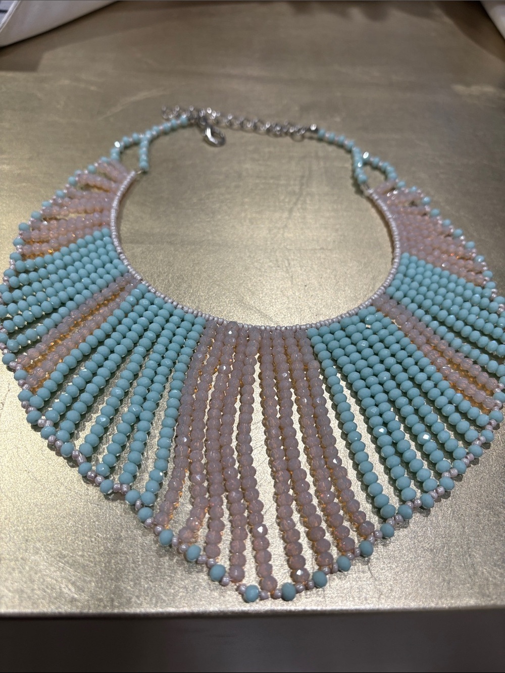 Statement chocker necklace graduated crystal beads Blue Pink Beads bib style